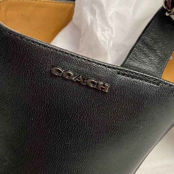 COACH Brady Slingback Sandal Sz 6 Black Leather Peep Toe Shoes Neutral - Picture 3 of 10